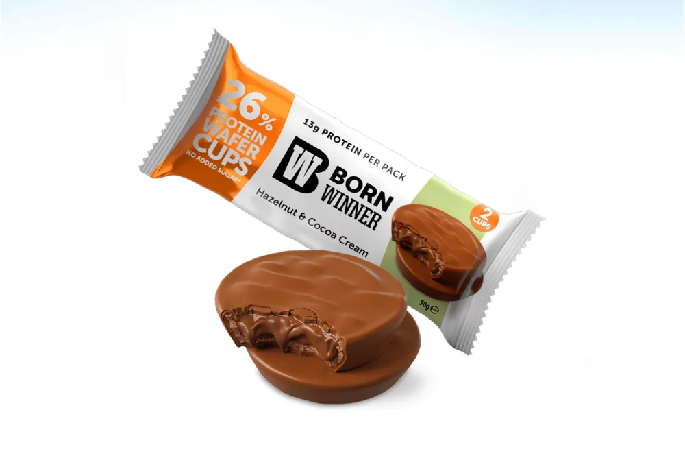 Born Winner Protein Cups חטיף חלבון וואפל במילוי שוקולד ונוגט